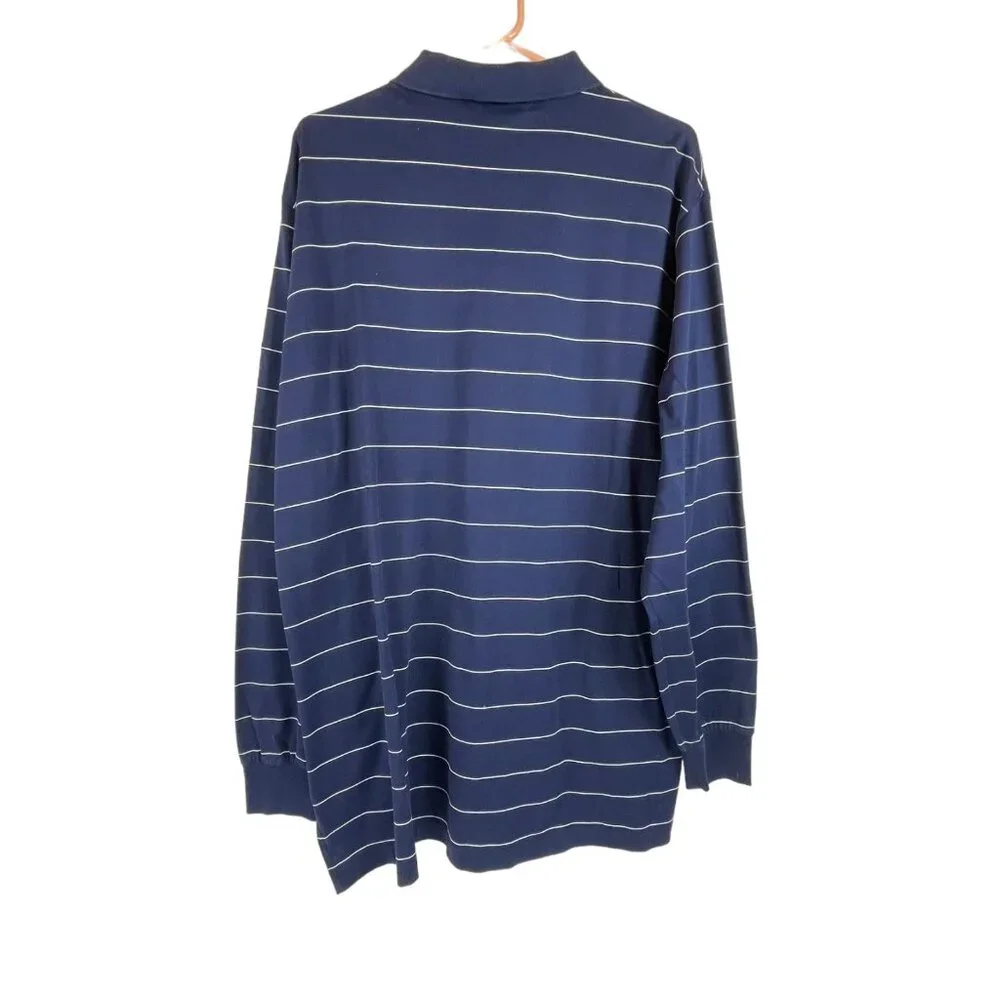 Ralph‎ Lauren Golf Polo Sz XL Mens Pima Cotton Stripe Long Sleeve Blue Shirt